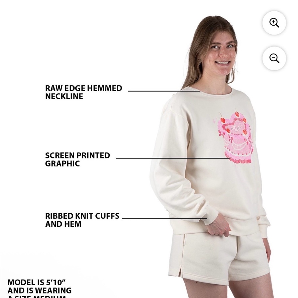 STATE OF MINE V-DAY PULLOVER Cream Sweatshirt with Pink Graphic - Picture 2 of 7